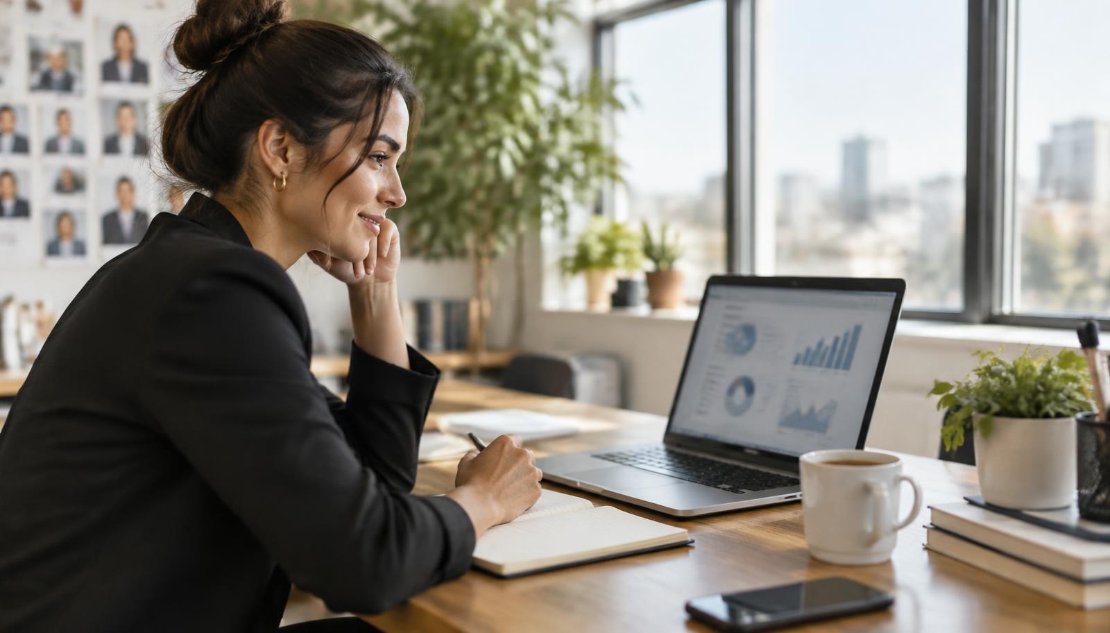 Talent acquisition operations professional reviewing referral program data on a laptop