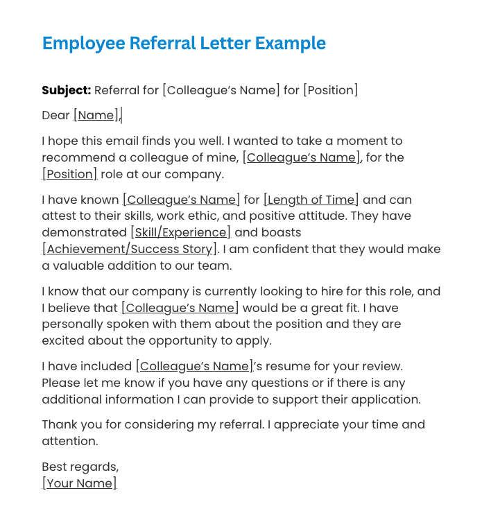 Employee Referral Letter Examples to Use In 2023 - ERIN